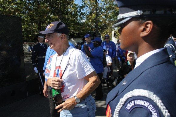 Veterans arriving at the Air Force Memorial in Arlington, Va. Credit: Tom Sofield/LevittownNow.com