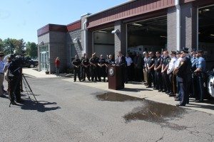 Friday's press conference was held outside the Bensalem EMS building. Credit: Tom Sofield/LevittownNow.com