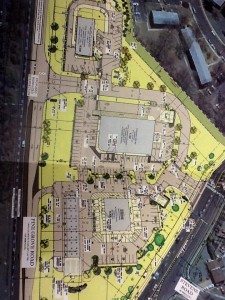 Plans for the proposed site at West Trenton Ave. and Pine Grove Rd. The southern most building represents a Rite Aid, the middle a WaWa with 12 gas pumps, and the northern most property a 'convenience restaurant' Credit: Buckingham Retail Properties, LLC.