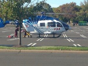 The PennStar helicopter outside the mall. Credit: Jen Kelly Flannery/Submitted