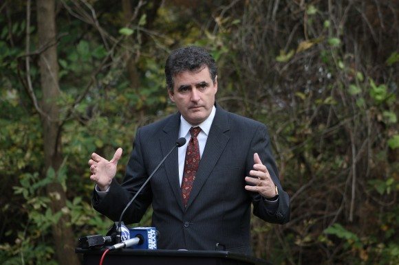 Congressman Mike Fitzpatrick speaking of the problems.  Credit: Tom Sofield/LevittownNow.com