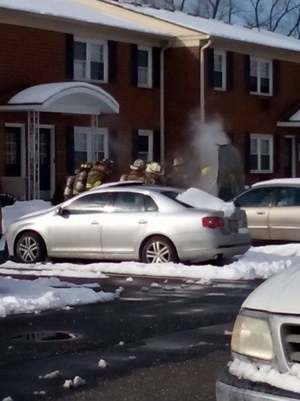 Fire crews responded to a vehicle fire at the Creek Village Apartments off Falls-Tullytown Road in Tullytown Borough, police said. The fire was extinguished by crews around 3 p.m. Credit: Stacy Griffin/Submitted