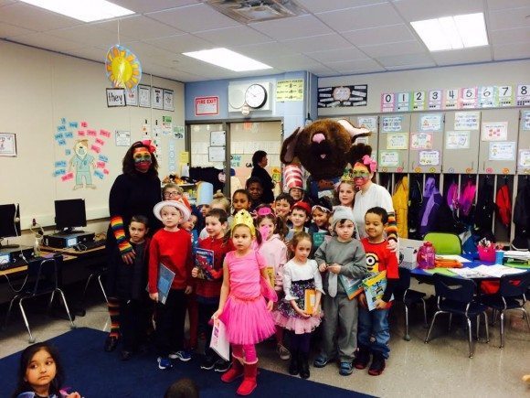 Liz Patton's first grade with the Cookie Mouse. Credit: Pennsbury School District