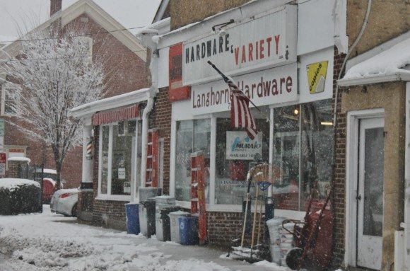 The Langhorne Hardware Store during the storm. Credit: Tom Sofield/LevittownNow.com