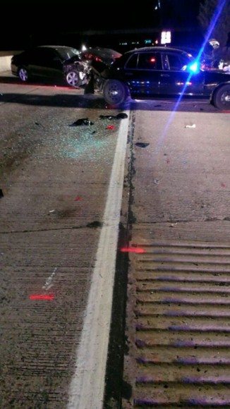 The spray paint lines mark the point of impact.  Credit: Tom Sofield/LevittownNow.com