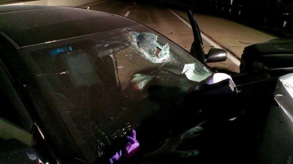 Police said the driver's head caused the hole in the windshield.  Credit: Tom Sofield/LevittownNow.com