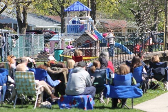 The playground damaged by an arson fire was filled with children on Sunday.  Credit: Tom Sofield/LevittownNow.com