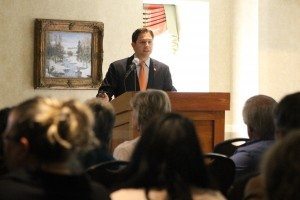 Paul Bencivengo, vice president of Visit Bucks County, speaking last week at Peddler's Village. Credit: Tom Sofield/LevittownNow.com