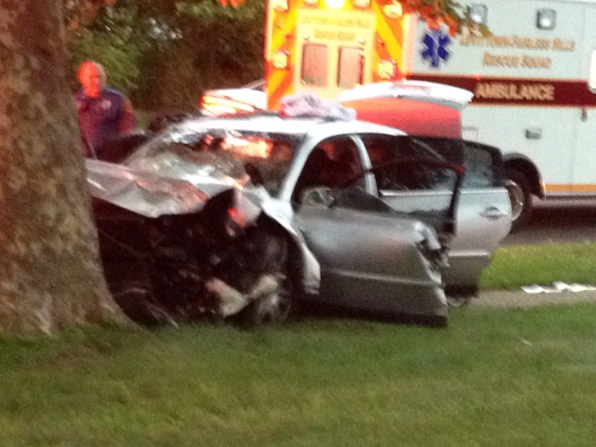 Car Hits Tree In Levittown