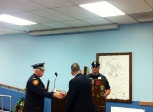 Yale Gottenberg is presented with his plaque of service. Credit: Amanda Kuehnle/LevittownNow.com