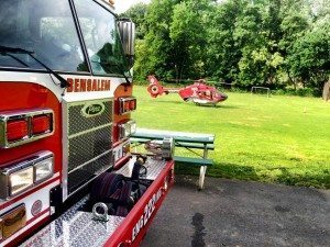 A medical helicopter responding following the cliff rescue. Credit: Bensalem Fire Rescue