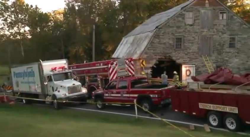 Minivan Driven By Levittown Man Crashes Through Barn