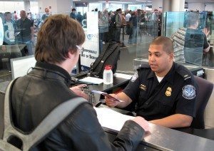 CBP Officer Christopher Cornielle admits a foreign national into the U.S. at Philadelphia International Airport File photo. Credit: CBP