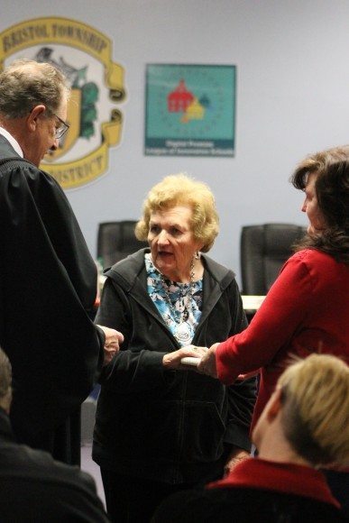 Longtime board member Helen Cini being sworn in for another term. Credit: Tom Sofield/LevittownNow.com
