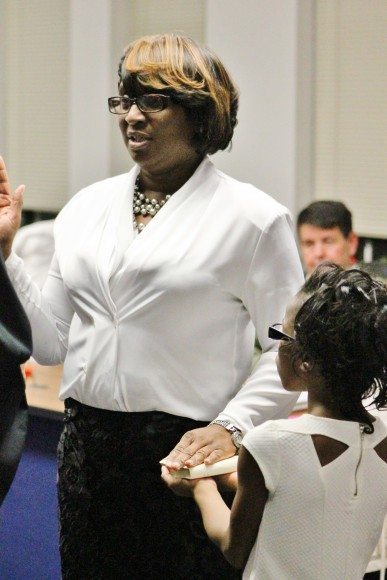 Constance Moore being sworn in. Credit: Tom Sofield/LevittownNow.com