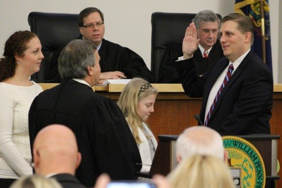 Register of Wills Don Petrille being sworn in. Credit: Tom Sofield/LevittownNow.com