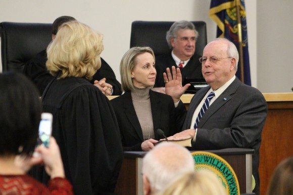 Commissioner Chaley Martin taking his oath. Credit: Tom Sofield/LevittownNow.com