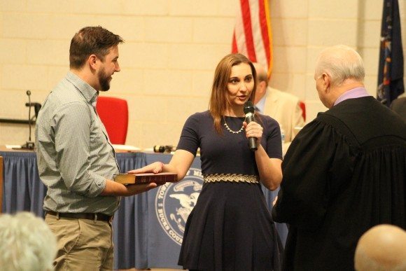 Democrat Jena Champion being sworn in as the town's new auditor. Credit: Tom Sofield/LevittownNow.com