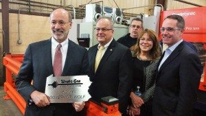 Gov. Tom Wolf with state representatives Tina Davis, John Galloway and Steve Santarserio. Credit: State Rep. Steve Santarserio