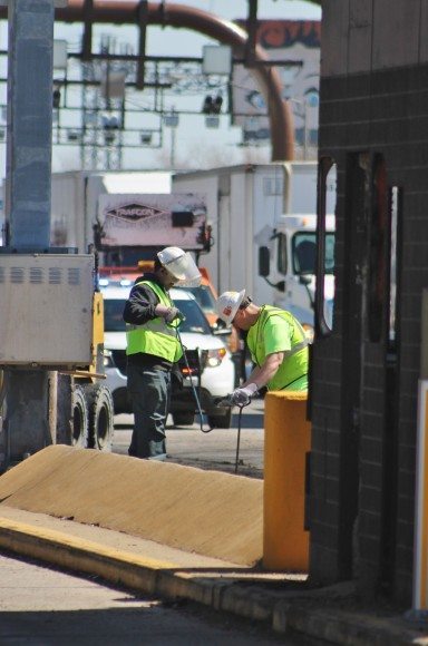 Crews working to repair the damage to the Turnpike. Credit: Tom Sofield/LevittownNow.com