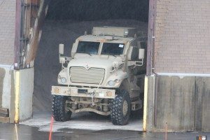 The vehicle sitting inside Lower Makefiled's salt shed recently. Credit: Tom Sofield/LevittownNow.com