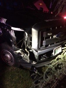 The damaged police SUV at the scene. Credit: Falls police