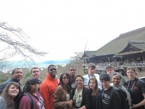 Students at the Kiyomizu Temple overlooking the main temple in Japan. Credit: Bristol Township School District