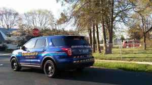 A sheriff's department vehicle during the manhunt. Credit: Tom Sofield/LevittownNow.com