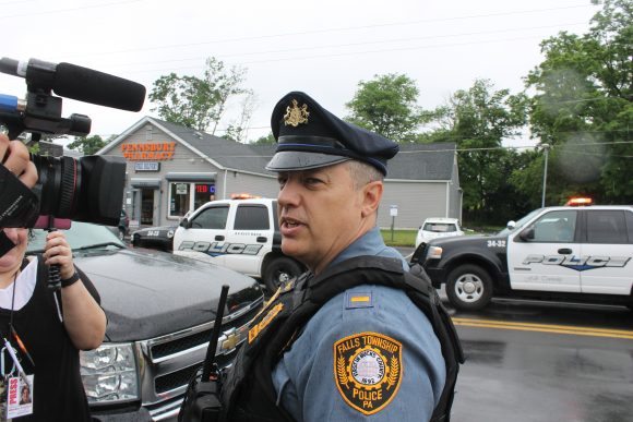 Lt. Hank Ward speaking with reporters at the scene.  Credit: Tom Sofield/LevittownNow.com