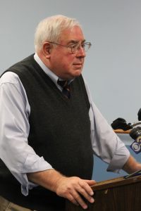 District Attorney David Heckler speaking with reporters.  Credit: Tom Sofield/LevittownNow.com