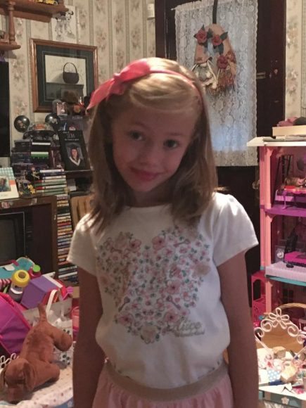 Ryleigh heading to her first day of first grade. Credit: Shannon Ann