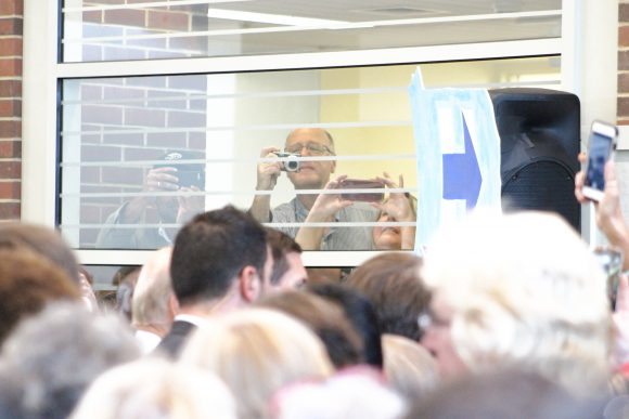 The crowd works to get a view of Biden after his speech. Credit: Tom Sofield/LevittownNow.com