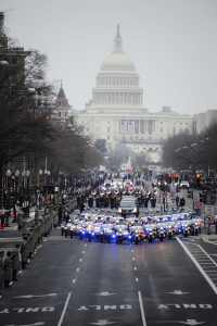 Military and law enforcement prepare for President Obama's second inguinal parade in 2013.  Credit: Spc. David M. Sharp/U.S. Army photo