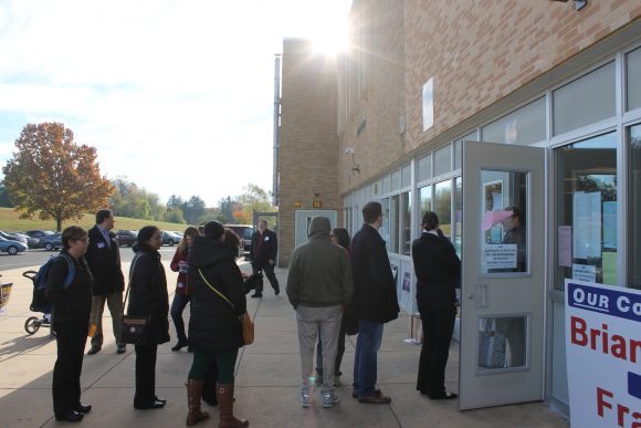Voters lined up outside Maple Point Middle School. Credit: Tom Sofield/LevittownNow.com