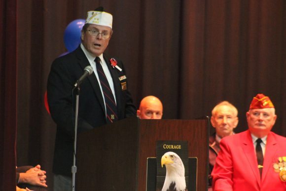 Navy veteran Thomas Hauserman Jr. speaking to students. Credit: Tom Sofield/LevittownNow.com