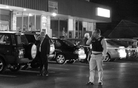 Police outside the shooting scene Tuesday night. Credit: Tom Sofield/LevittownNow.com