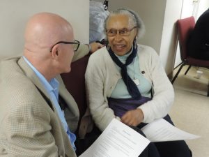 Rich Richardson and Alice Swann participate in the Community Dialogue on Race at St. Mark AME Zion Church in Newtown. Credit: Petra Chesner Schlatter