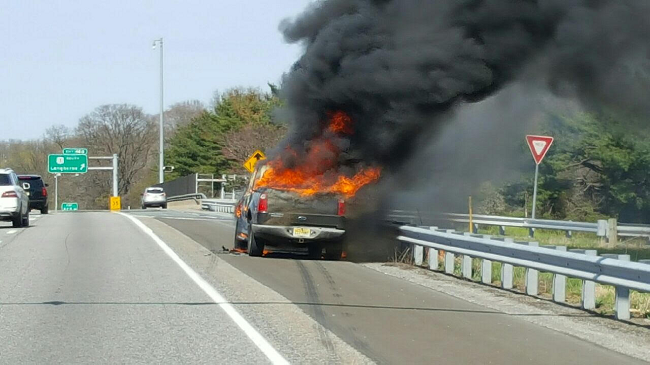 Pickup Truck Engulfed By Flames Along I-95
