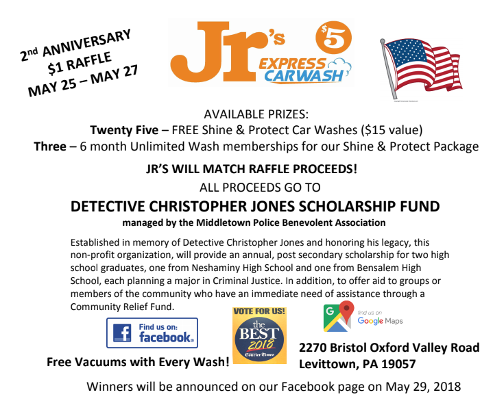 Jr’s Express Car Wash Running Raffle To Help Scholarship Fund