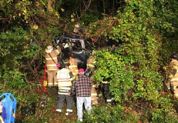 Firefighters Free Man After Pickup Hits Tree