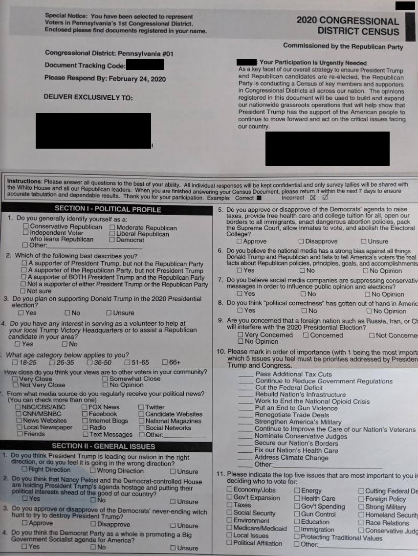 ‘Congressional District Census’ Appears In Area Mailboxes