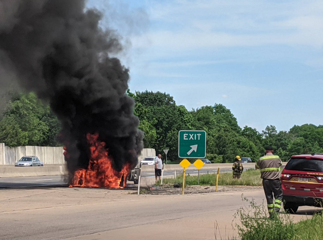 Dump Truck Catches Fire On Route 1