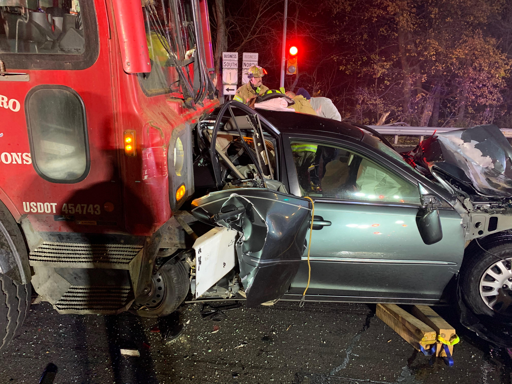 Trash Truck Demolishes Car In Morning Crash
