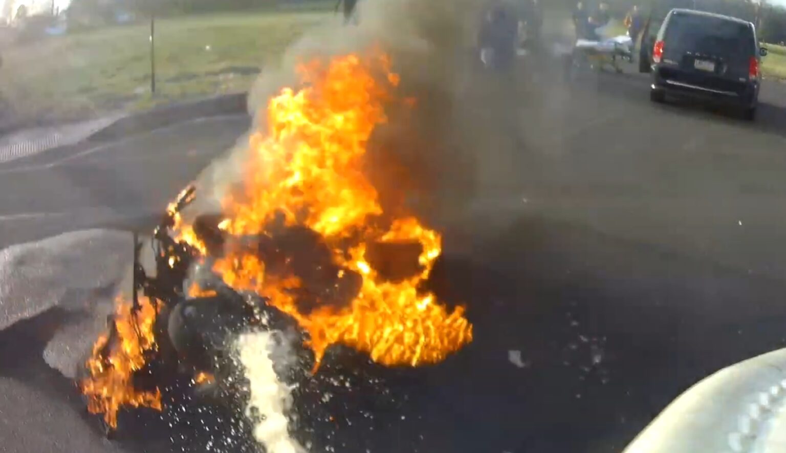 Motorcycle Bursts Into Flames After Colliding With Truck - LevittownNow.com